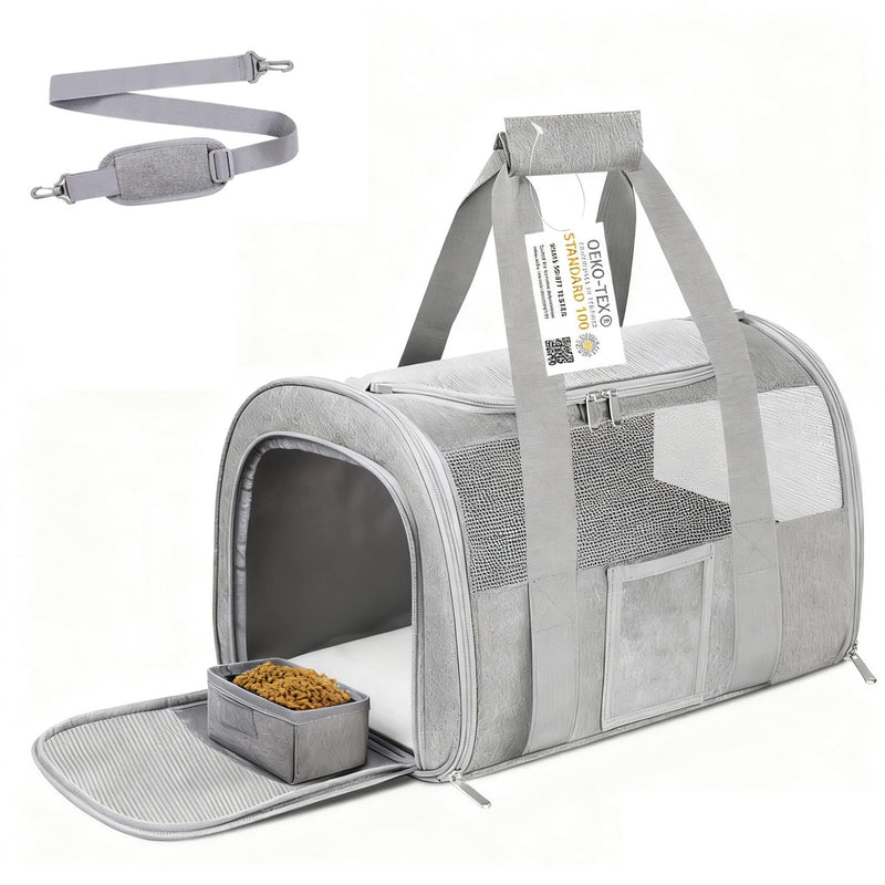 SECLATO Cat Carrier Pet Dog Carrier Airline Approved for Puppy Cat Carrier Under 15 lbs, Collapsible Soft Sided Airline Approved Cat Carriers, Grey