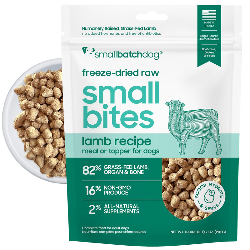 smallbatch Pets Freeze-Dried Raw Dog Food – Lamb Recipe – 7oz Small Bites – High Protein, Grain Free – Complete Meal or Topper – Made in USA with Organic Superfoods 7 Oz, Lamb