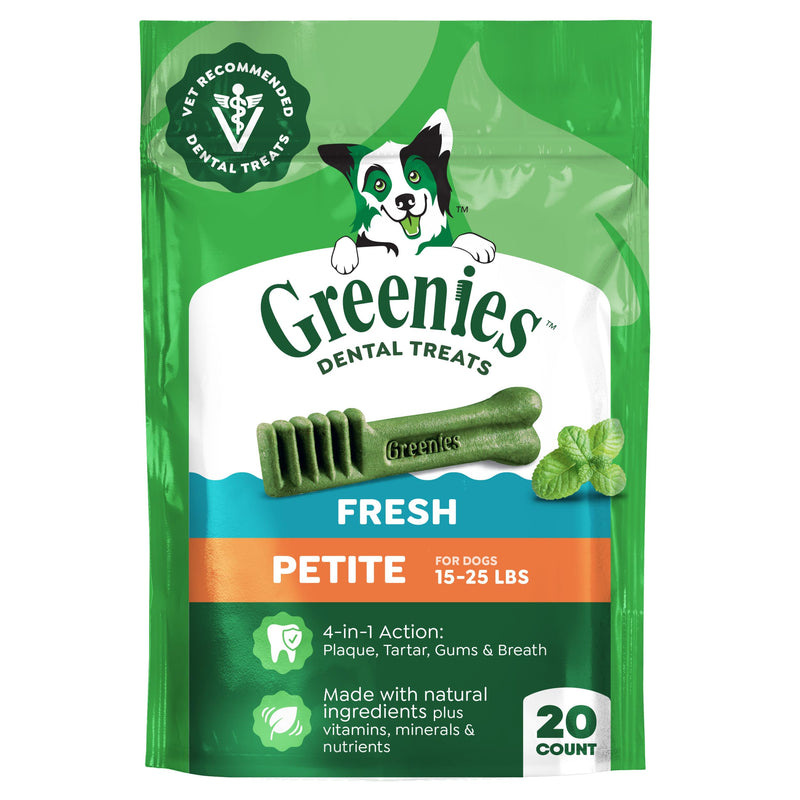 Greenies Veterinarian-Recommended Adult Natural Dental Dog Treats Petite Size, Fresh Flavor, 12 oz. Pack, 20 Count