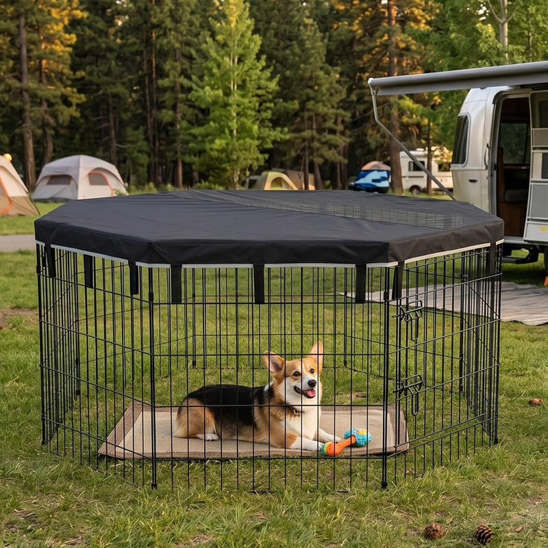 Dog Playpen Top Cover for Pets Waterproof Heavy Duty Dog Pen Cover with Breathable Mesh, Fits 24