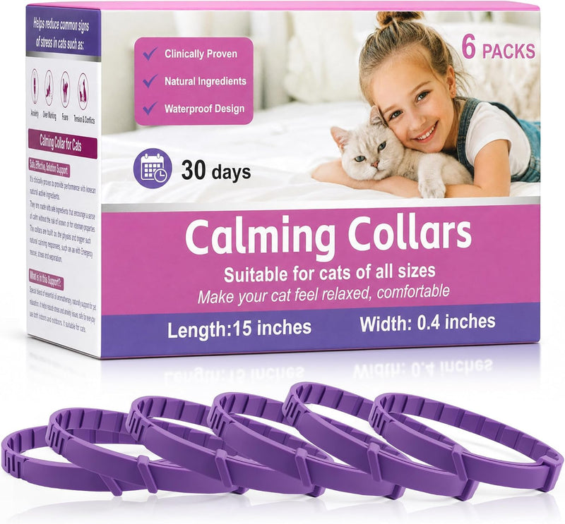 6 Pack Calming Collar for Cats, Pheromone Cat Collar for Stress Support