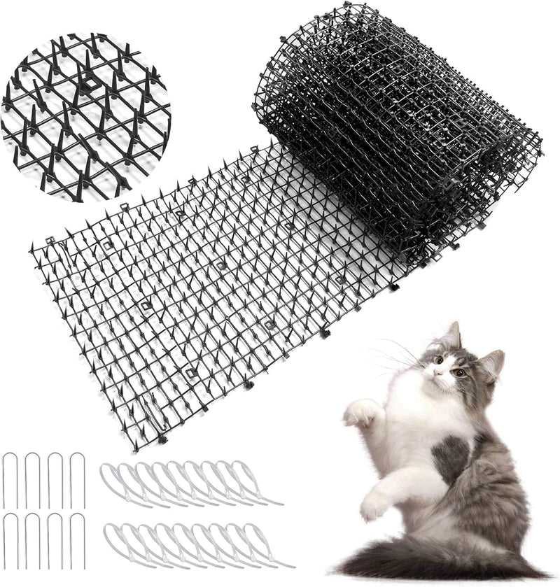 6.5FT Cat Repellent Mat Outdoor, Durable Plastic Cat Scat Mat with Spikes, Prickle Strip Deterrent for Gardens, Lawns, Y