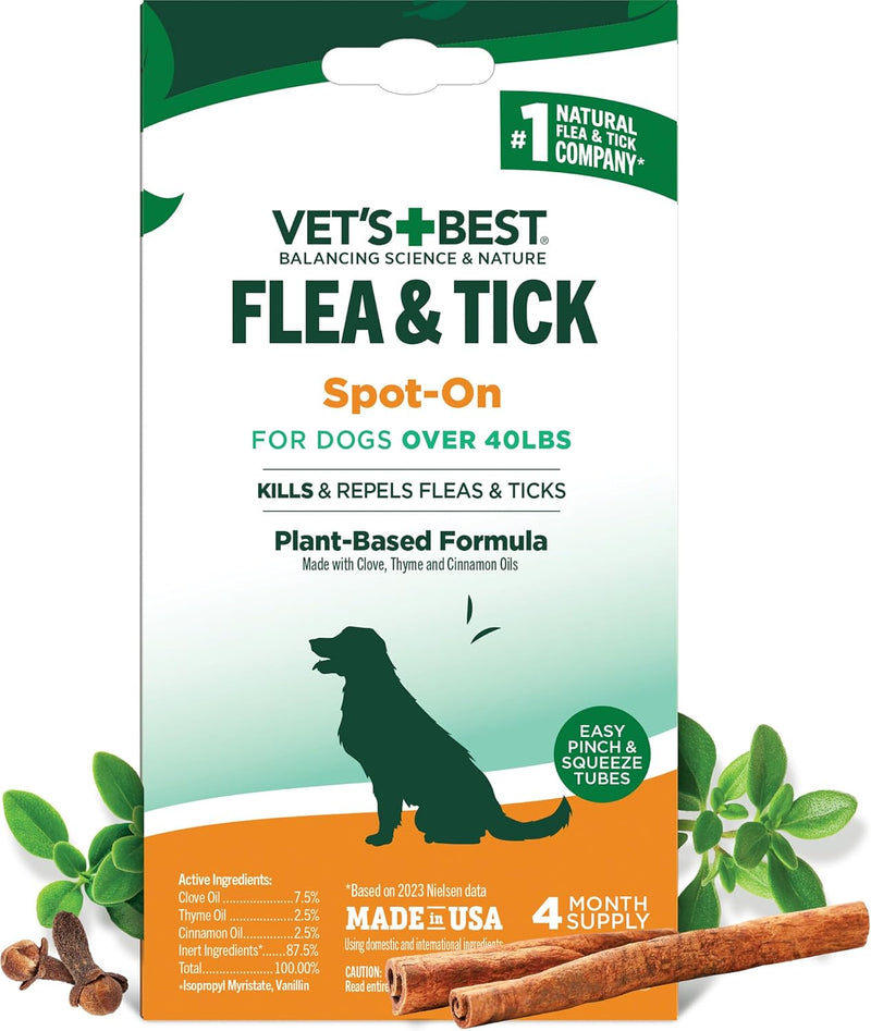 Vet's Best Flea & Tick Drops for Large Dogs, Flea Protection, 4Month Supply
