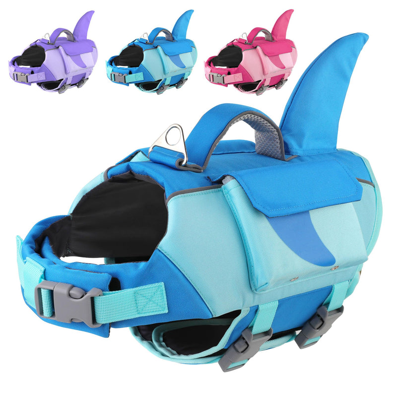 Dogcheer Shark Dog Life Jacket, High Buoyancy Dog Life Vest with Removable Foam Panels, Rescue Handle & Reflective Stripes, Dog Swimming Vest for Swim-Loving, Beginner, Senior & Weak Dogs, Blue XS