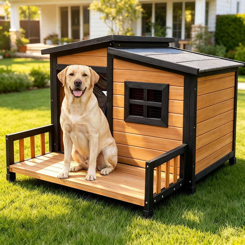 RUNSHED Large Outdoor Dog House W/Elevated Floor, Easy Assembly 39