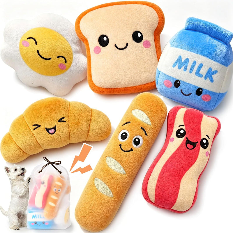 KIPRITII Breakfast Squeaky Dog Toys for Small Dogs with Storage Bag