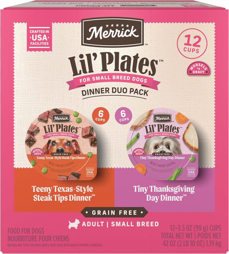 Merrick Lil' Plates Dinner Duos Wet Dog Food, Beef and Turkey, 2.6 lb Tubs