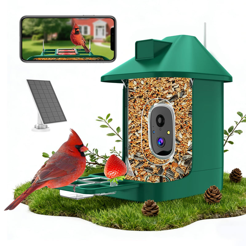 Bird Feeder with Camera,2K Live View,WiFi Smart Bird House with Cam Solar Powered for Outdoor,Night Vision,AI Identify,Auto Record Video,Real-Time App Alerts,Birdwatching Gifts for Family,Birds Lover