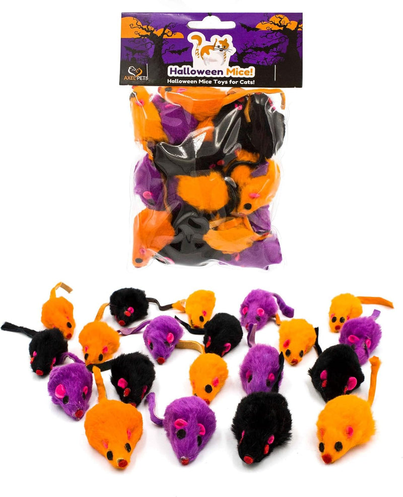 20 Halloween Colorful Furry Mice Cat Toys with Catnip and Rattle Sound Made of Real Rabbit Fur, Interactive Catch Play T