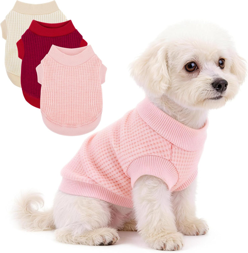 3 Pack Nylon Waffle Dog Shirts for Small Dogs, Lightweight Breathable Pet Sweatshirt, Warm Soft Puppy Clothes Outfit for