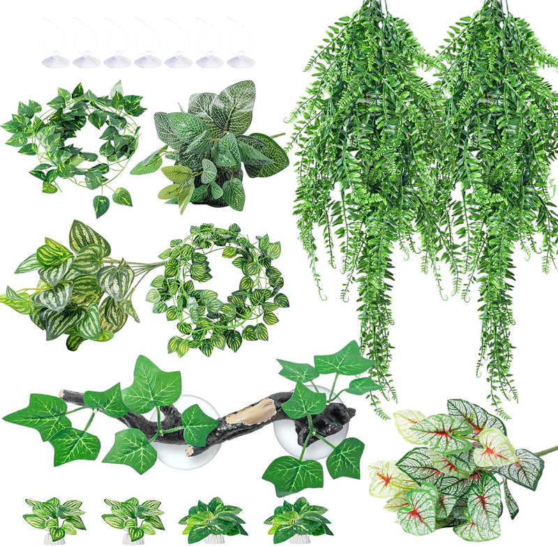 CousDUoBe 12 PCS Reptile Plants Set, Reptile Corner Branch Bearded Dragon Tank Accessories Leopard Gecko Tank Accessorie