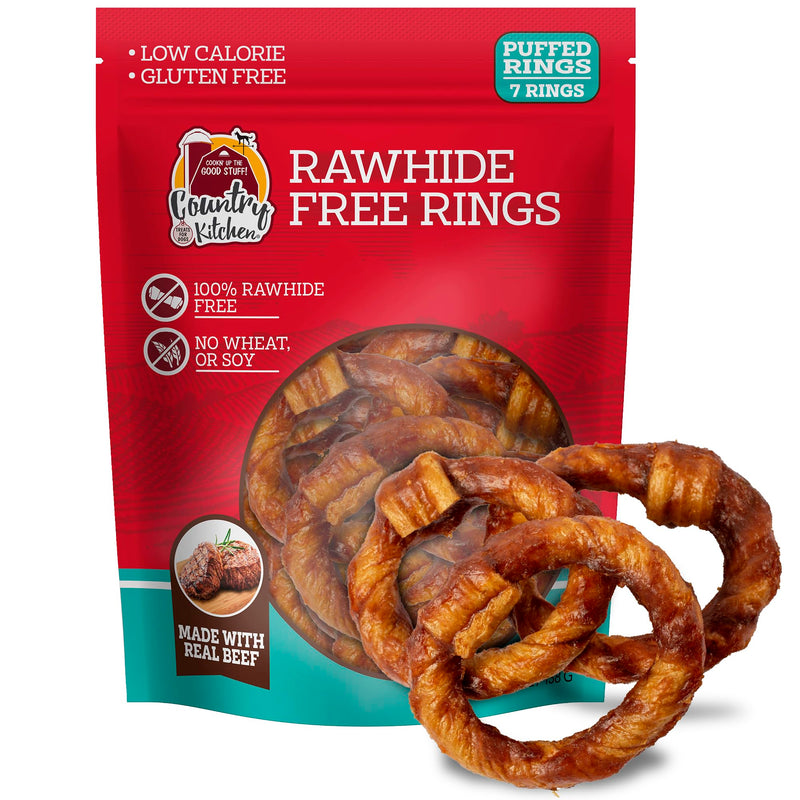 Country Kitchen Rawhide Free Beef Rings Dog Chews, Made with Real Beef, Highly Digestible, Gluten Free, 7 Count