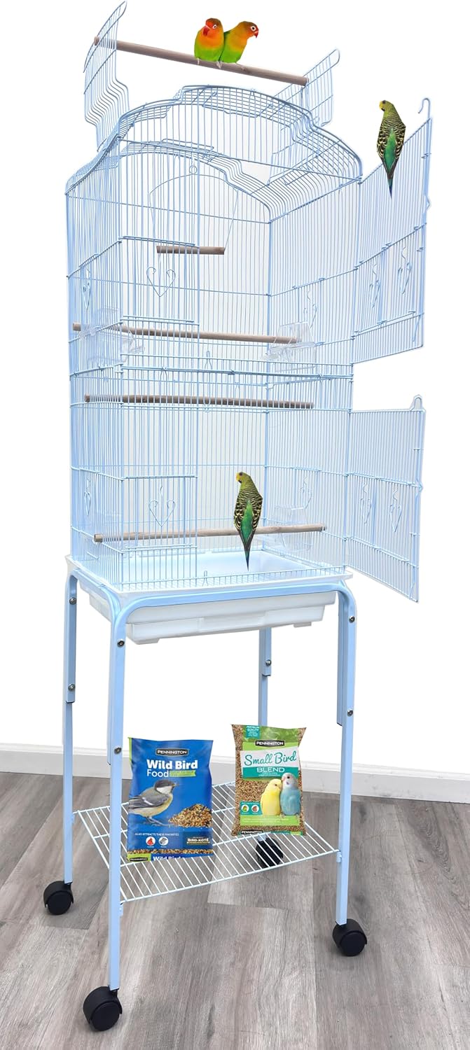 Large Open/Close Top Bird Cage Side Breeding Nest Box Doors Easy Clean Pull Out Tray Clear Feeder Cups for Canary Parake
