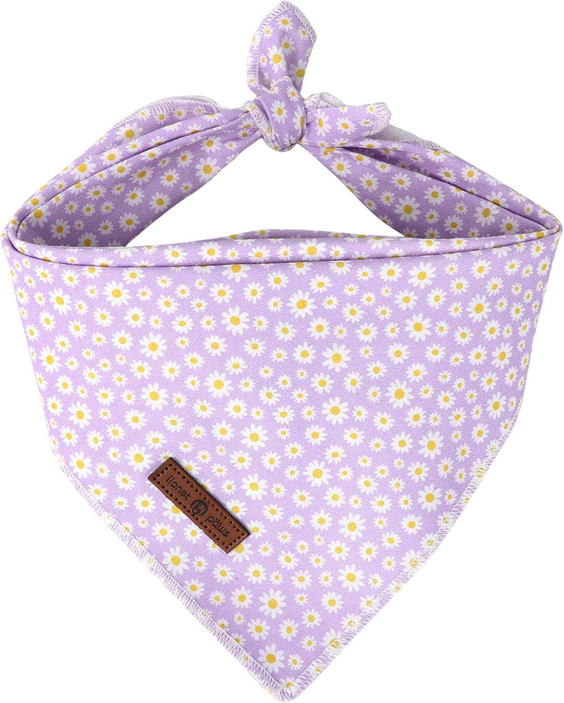 Lionet Paws Spring Daisy Dog Bandana Washable Cotton Handkerchief Scarf Triangle Purple Bandana for Small Medium Large D