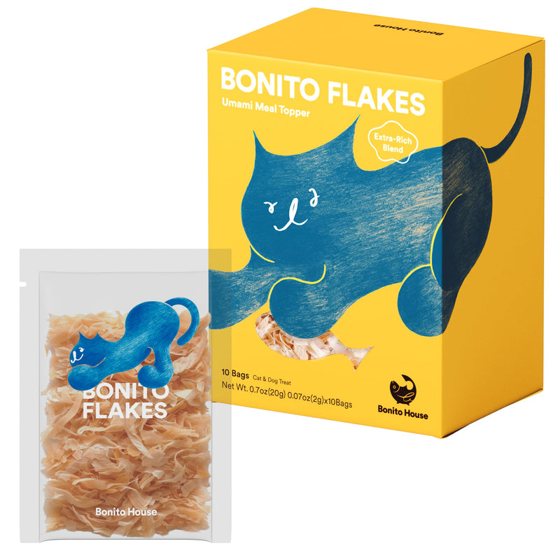Meal Topper Bonito Flakes for Cats & Dogs – 100% Wild-Caught, High-Protein, All-Natural Topper – No Additive, Grain-Free – Extra Rich Blend – 10 Bags Total, 0.7oz