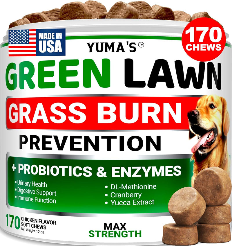 YUMA'S Dog Urine Neutralizer for Lawn - 170 Chews - Advanced Grass Green Savers for Dog Urine - Canine Pee Grass Neutralizer Supplement - Green Lawn Treats with Probiotics and Digestive Enzymes