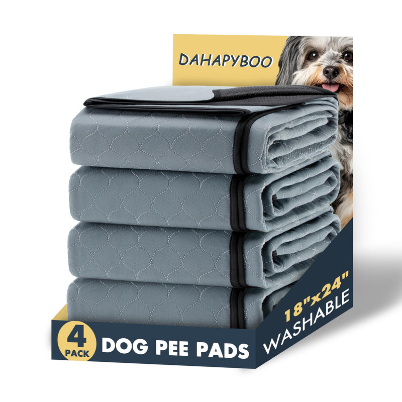 DAHAPYBOO Washable Pee Pads for Dogs,4 Pack Reusable Puppy Pads for Dogs,18x24 Non-Slip Waterproof Pet Training Pads for Crate, Playpen, Bed, Sofa,Whelping Box, Potty Training