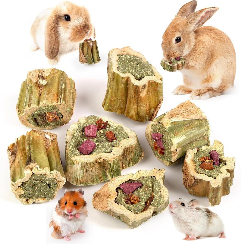 Abizoo Rabbit Chew Toys for Bunny Natural Papaya Wood Chew Treats with Organic Alfalfa Hay, Dried Carrot, Apple and Swee