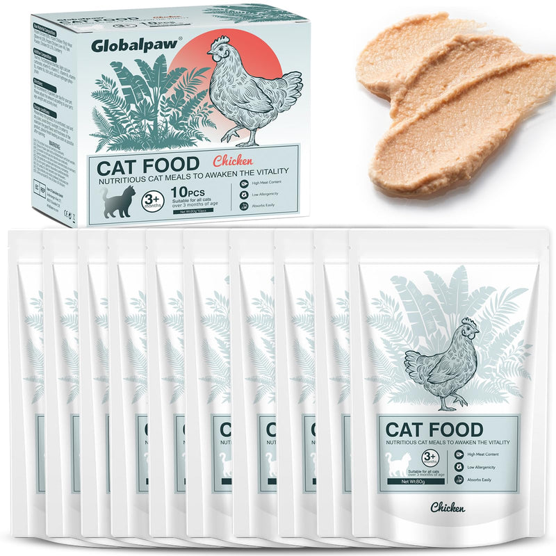 Globalpaw Chicken Stew for Cats Creamy Cups, Side Dish/Topper with Vitamin E, Chickens Recipe Wet Cat Food, Wet Cat Food Pate (S, Chicken)
