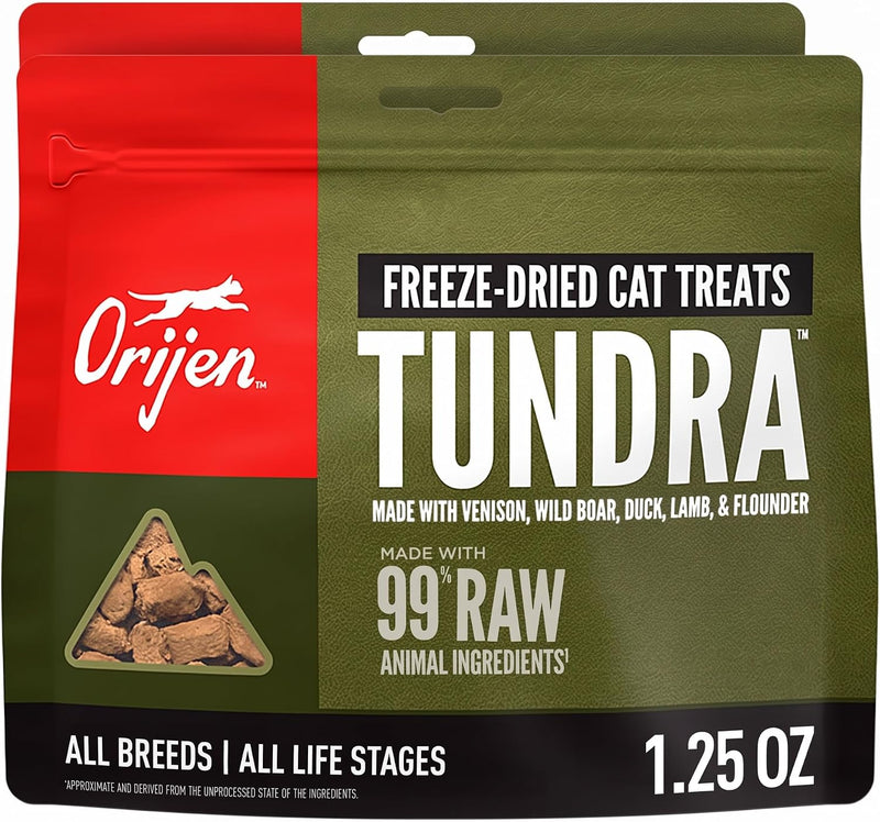 ORIJEN Tundra Freeze Dried Cat Treats, Grain Free Treats for Cats, WholePrey Ingredients, 1.25oz (Pack of 2)