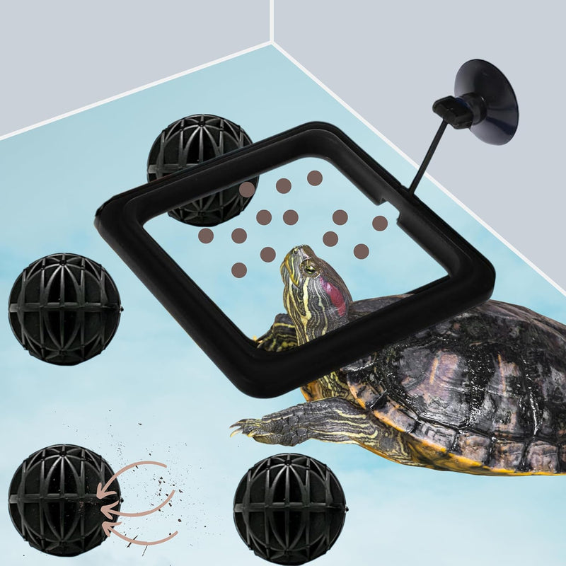Turtle Feeding Ring for Fish Tank and 4pcs Nitrifying Balls Set, Float Fish Food Holder and Aquatic Toys for Turtles Tor