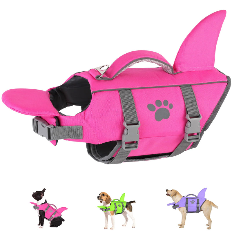 Dogcheer Dog Life Jacket Shark with Rescue Handle, Reflective Dog Life Vest for Swimming Boating, Puppy Swim Vest, Pet Floating Device DFD for Small Medium Large Dogs - Pink, M