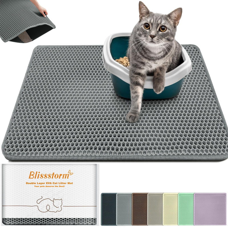 blissstorm Waterproof Cat Litter Mat - New 24x16 Inch Honeycomb Double Layer Traps Litter, Waterproof & Non-Slip Floor Protector, Easy Clean, Odor-Free, Dark Gray