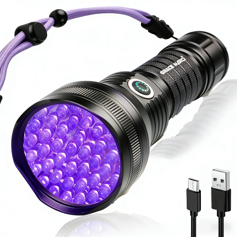 Grace Marci Rechargeable UV Flashlight, 51 LED 395nm Black Light, Ultraviolet Lite UV Light, Pet Urine Detector for Dog/Cat Urine, Dry Stains, Bed Bug, Resin Curing, Scorpions, Dry Pet Stains