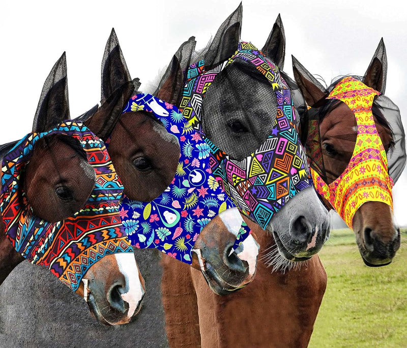 Frienda 4 Pcs Horse Fly Mask with Ears Mesh Comfort, Geometric, Large