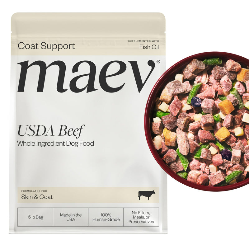 Maev Human-Grade Fresh-Frozen Beef Dog Food, Skin & Coat Formula | High-Protein, Grain-Free, Whole Ingredient Raw Food for Dogs | Complete & Balanced Meal or Topper | Made in USA | 5 lb
