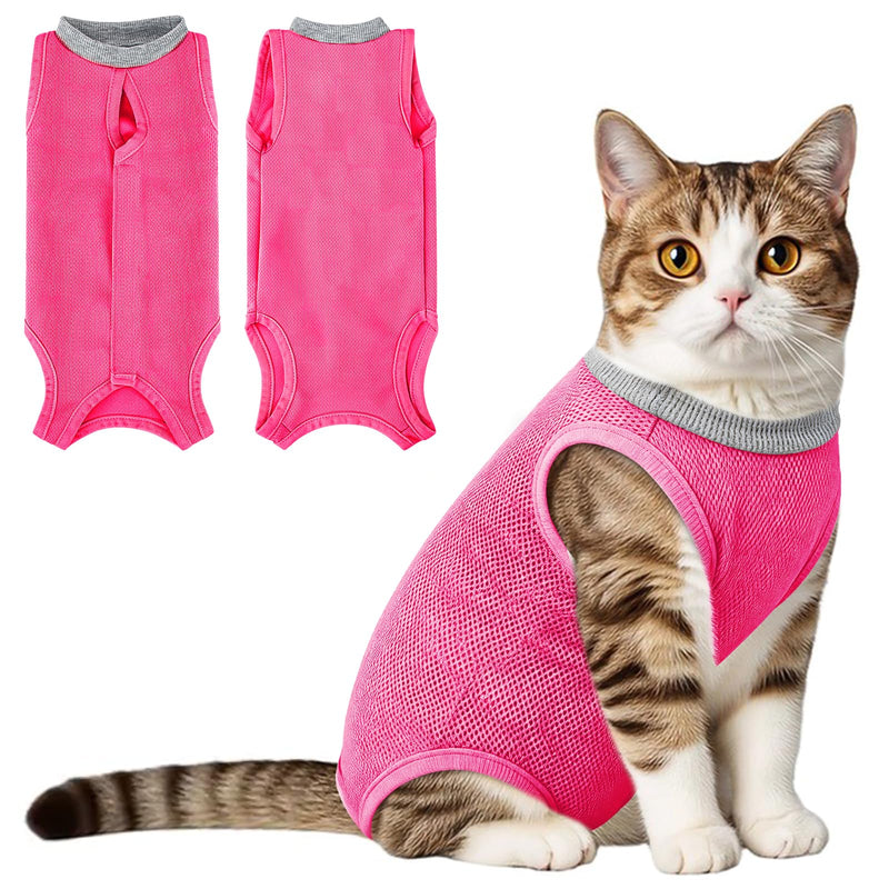 Coppthinktu Cat Recovery Suit Cat Onesie After Surgery, Breathable Cat Surgery Suit for Female Spay/Neuter, Kitten Surgical Recovery Body Suit Cone Alternative for Abdominal Wounds Rose Red Medium