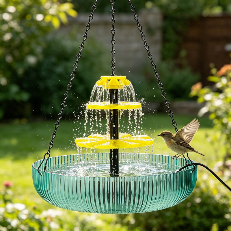 3-Tier Hanging Solar Cascading Bird Bath Fountain, 16.4FT/Extra Long Cord Solar Cascading Bird Bath Fountain for Garden Patio Yard Hummingbirds & Wild Birds