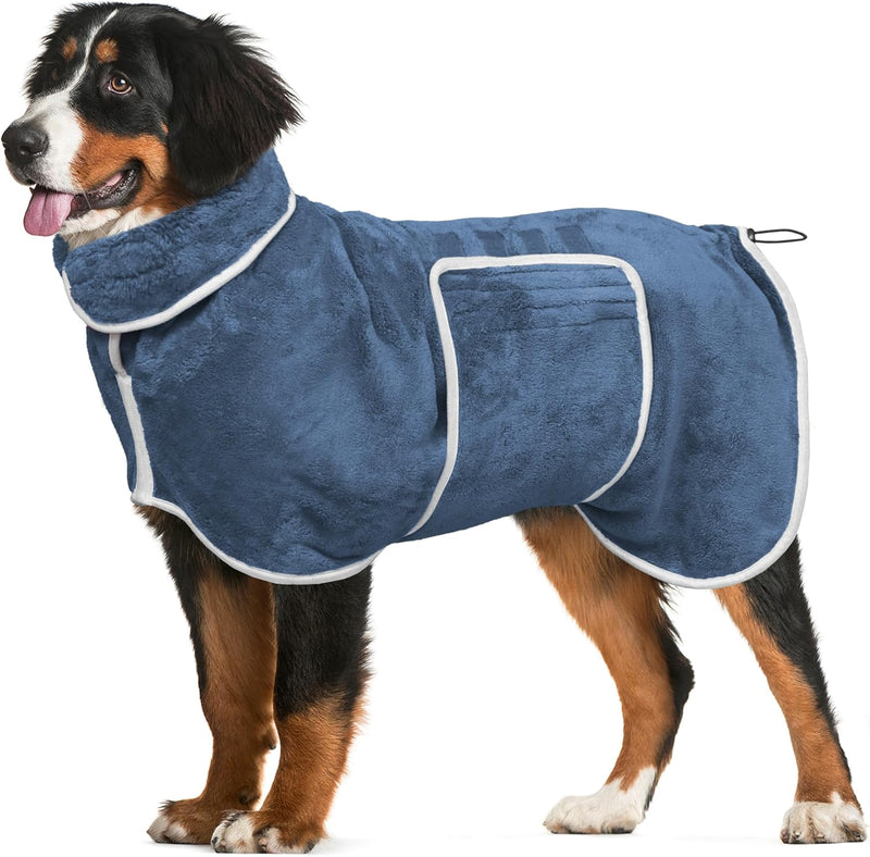 Dog Bathrobe Towel Drying Coat - Super Absorbent Bath Robe for Drying Dogs Large, Soft Adjustable Collar & Belly Strap F