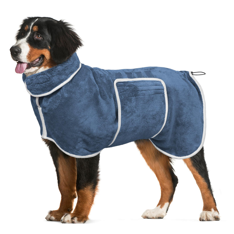 Dog Bathrobe Towel Drying Coat - Super Absorbent Dog Towels Bath Robe for Drying Dogs Large, Soft Adjustable Collar & Belly Strap Fast Drying Coat Pet Dog Cat Bath Robe Towel (Blue, Large)