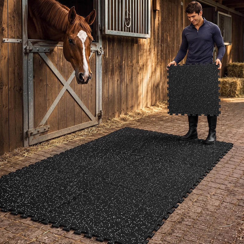 Dilunave 6 Pack Horse Stall Mats, 4 x 6 ft Rubber Interlocking, 0.4