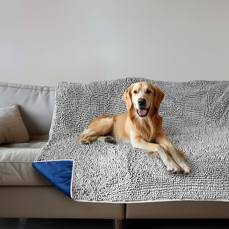 Muddy Mat® Dog Blanket - Chenille Water Absorption Blanket for Bed & Couch Cover for Dogs Washable, Anti-Slip Soft and Durable Furniture Protector for Dogs - Grey 52