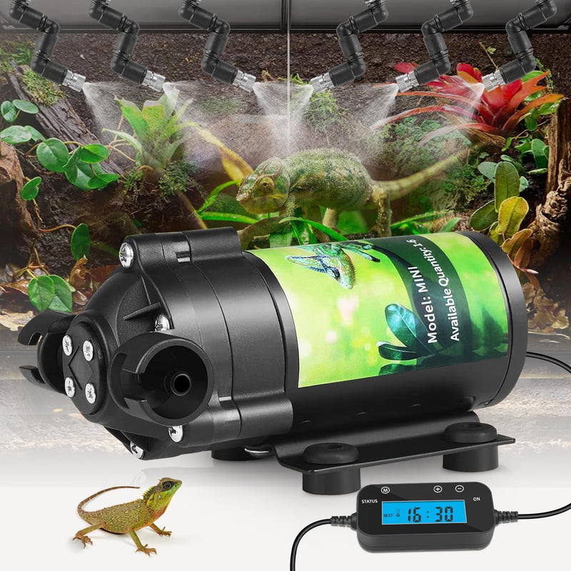 Reptile Mister System, External Timer & 360° Adjustable Nozzle, Humidifier for Reptiles, Amphibians, Rainforest Plants a