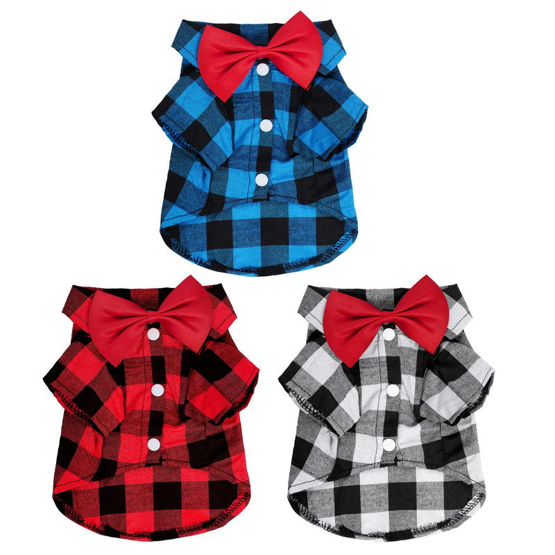 Tongcloud 3 Pack Plaid Puppy Cat Shirt Cute Cat Shirt Dog Shirt for Extra Small Dogs Cats Birthday Party and Holiday Photo(Red, Blue & White,Extra Small)