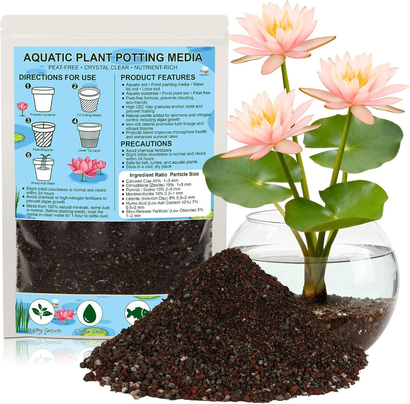 Aquatic Plant Soil for Water Lily & Lotus – Clay-Based, Nutrient-Rich Pond Plant Growing Medium, Ideal for Small Ponds &