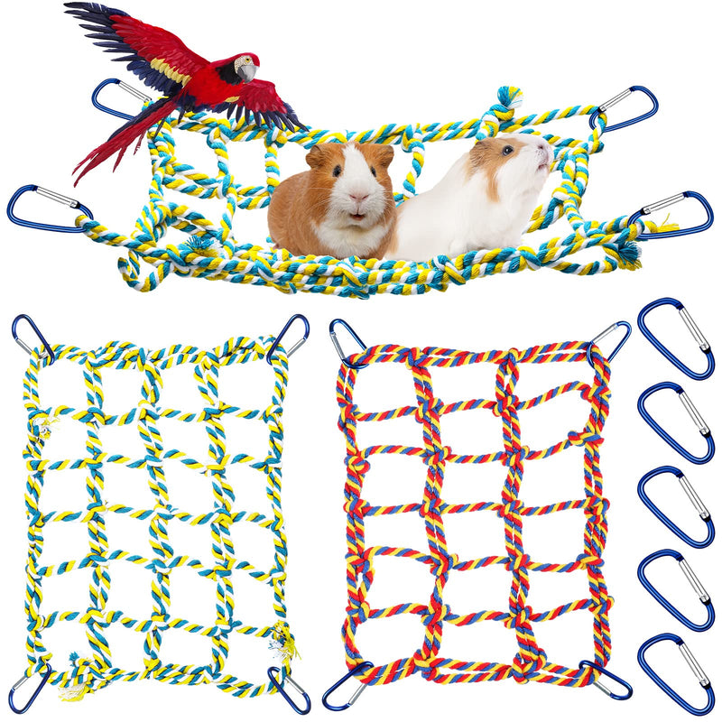 2 Pcs Rat Cage Accessories Rat Climbing Bird Rope Toys Net Pet Hanging Hammock for Hamster, Mice, Parrot, Bird, Sugar Glider, Ferret, Small Animals Habitat Decor and Play(11 x 7.8 Inch,Red, Yellow)