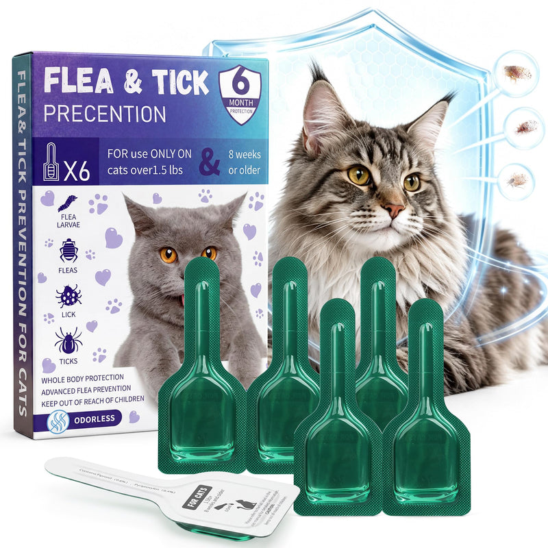 Topical Flea and Tick Product for Cats, 6 Doses, 0.8 mL Each, for Use Only as Directed on Product Label