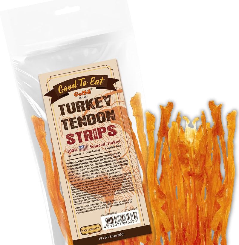 Gootoe Turkey Tendons for Dogs, Natural Chews, Strips, 3 oz Pack