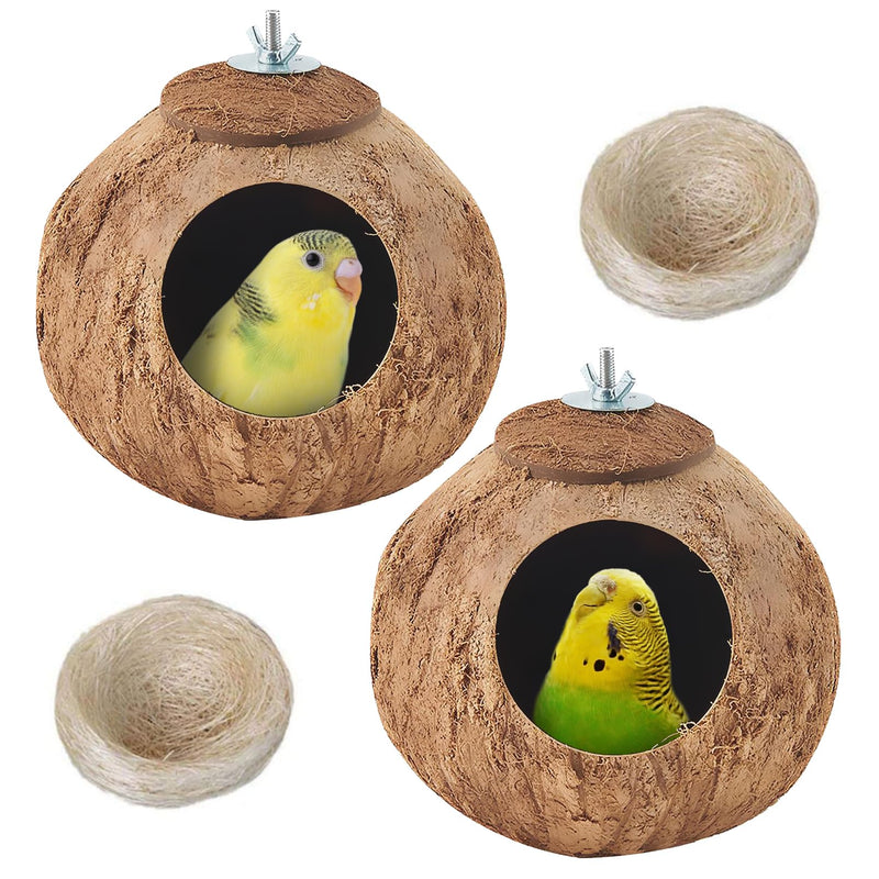Apatal Coconut Bird Nest for Cage Natural Coconut Shell Birds House 2 Pack Parakeet Small Coconut Hide Breeding Hut Bird Cage Accessories for Parrot Lovebirds Budgies Cockatiel Conure Finch Canary