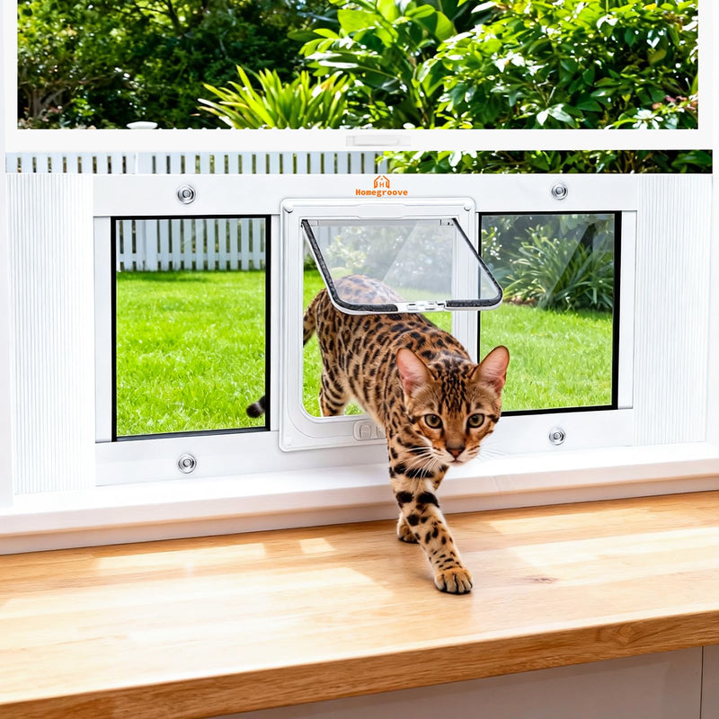 Homegroove Cat Door for Window, Adjustable Fits to 27