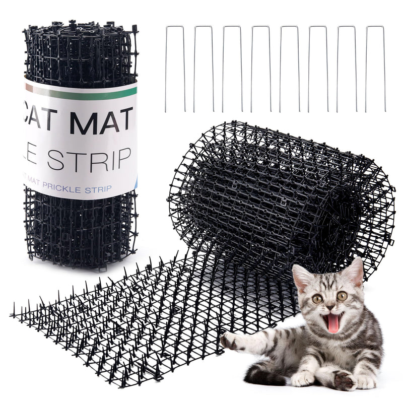 Hmyomina 16.4FT Scat Mat for Cats with 8 Garden Staples, Cat Scat Mat with Spikes Outdoor Plant & Furniture Protector(2PCS, 8.2FT Each)
