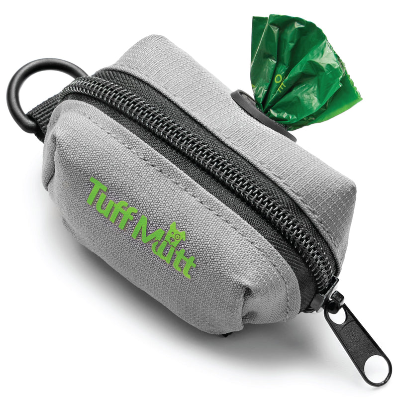 Tuff Mutt Dog Poop Bag Holder with Velcro Attachment - Durable Fabric Poop Bag Dispenser for Leashes - Includes Starter Roll for Easy Cleanup