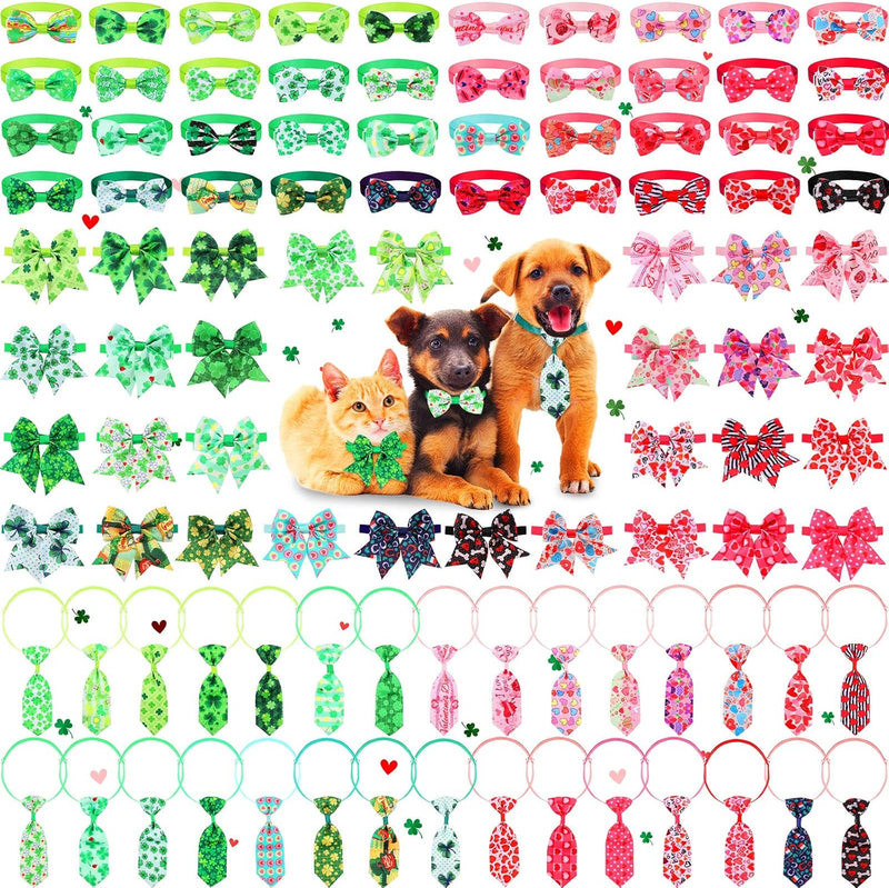 Chunful 100 Pcs Valentine's Dog Bow Ties St. Patrick's Day Dog Collars Bulk
