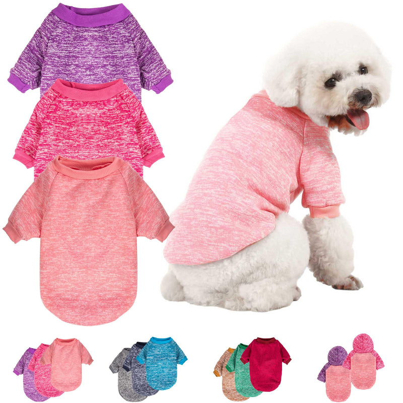 MOIRIG 3 Pack Dog Sweater, Dog Sweaters for Small Dogs, Warm Soft Pet Clothes for Puppy, Medium Large Cat, Dogs Girl or Boy, Dog Shirt for Winter Christmas (Pink+Purple+HotPink, Small)