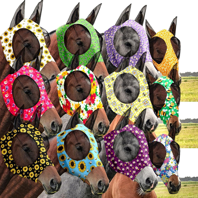 Qualirey 12 Pieces Horse Fly Mask Bulk, Medium, Flower Patterns