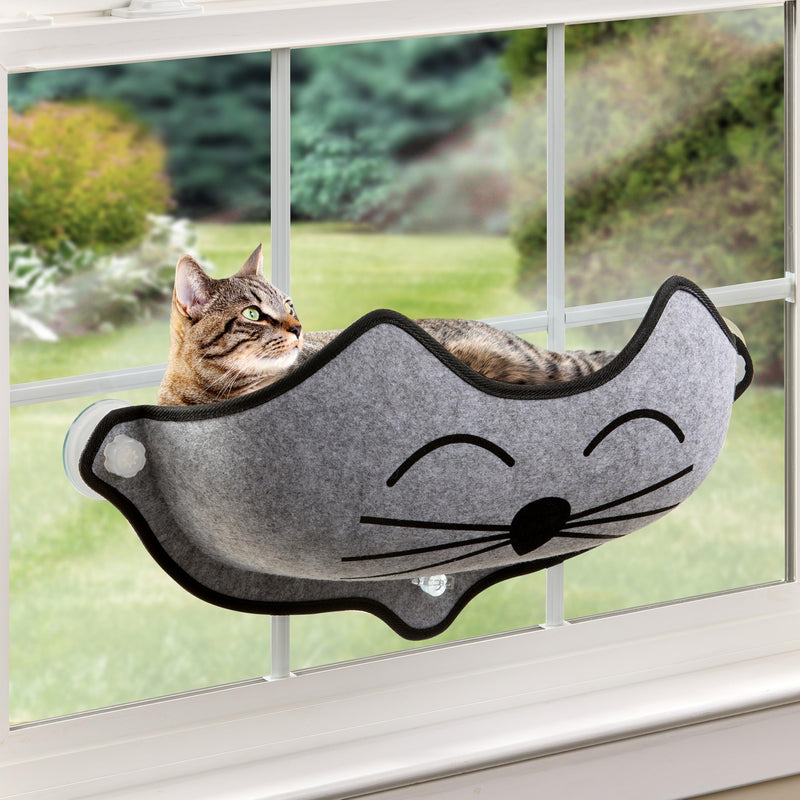K&H Pet Products EZ Mount Kitty Face Cat Window Perch Bed, Sturdy Cat Window Hammock with Strong Suction Cups, Washable Sleeping Pad, Fits 30